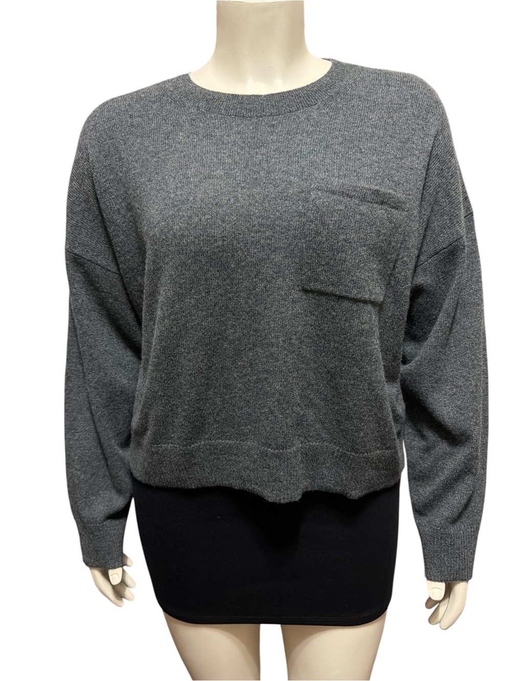 Antonio Melani Sz L Kimberly Cashmere Crew Neck Pocket Sweater Long Sleeves Grey